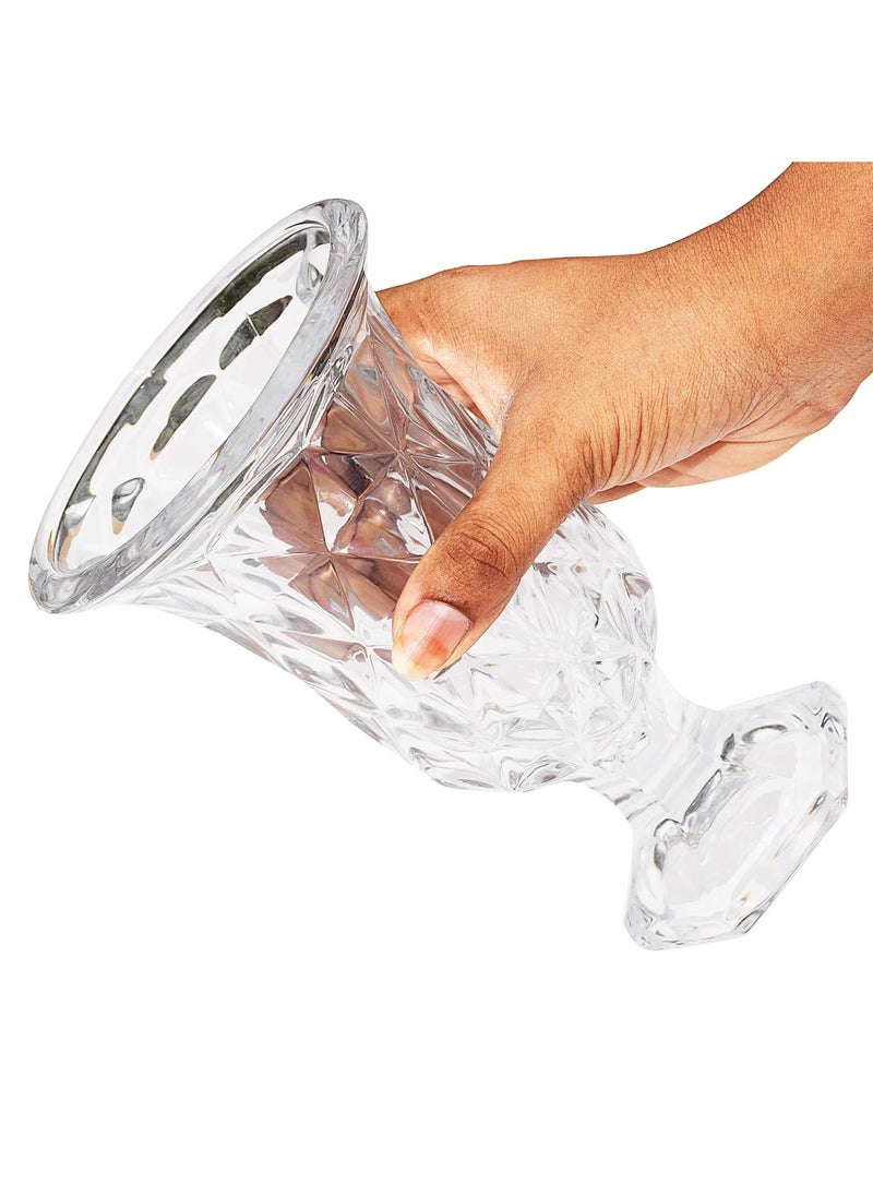 Pure Source India Glass Crystal Clear Diamond Cut Flower Vase for Home, Office, Living Room & Restaurant (7.25 Inch)