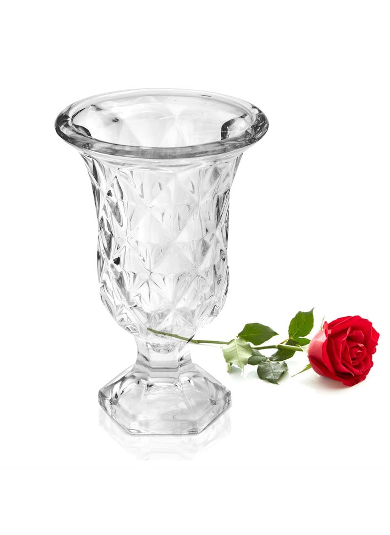 Pure Source India Glass Crystal Clear Diamond Cut Flower Vase for Home, Office, Living Room & Restaurant (7.25 Inch)