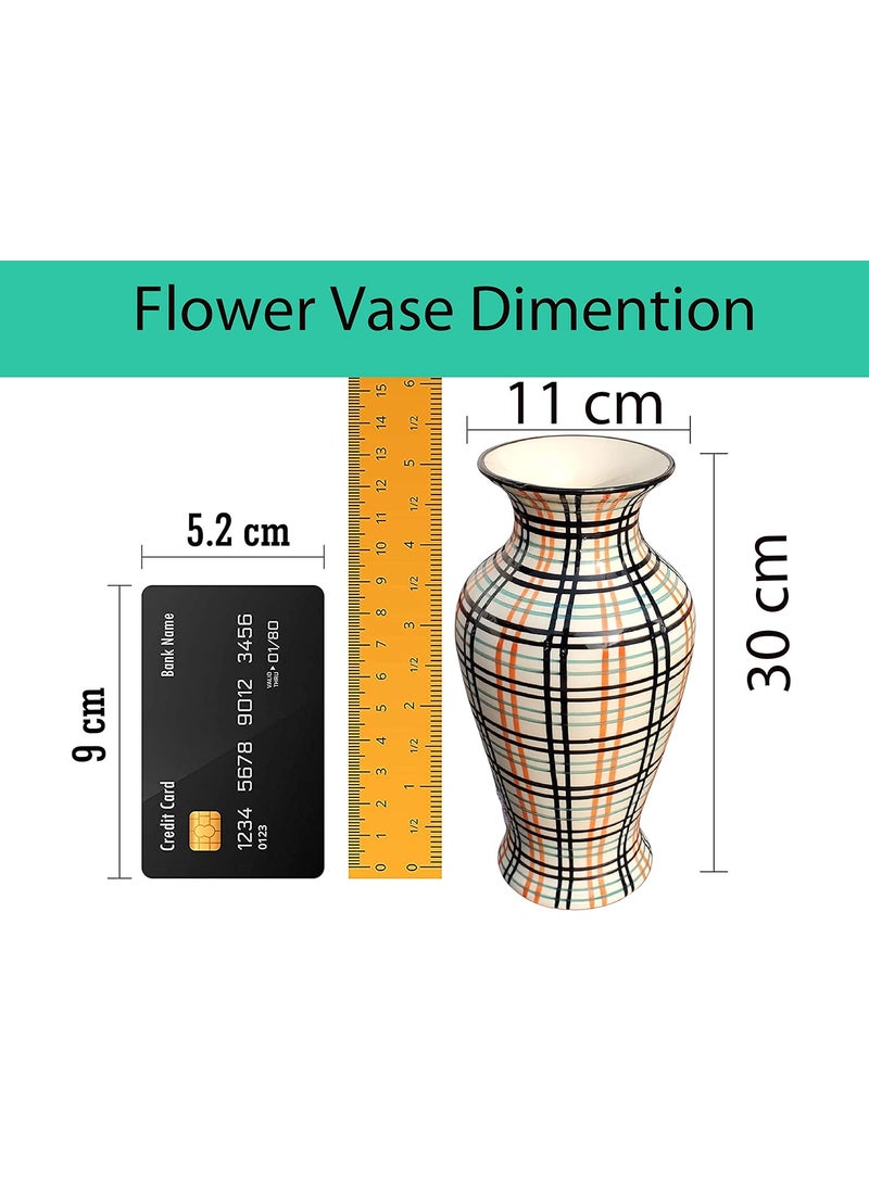 Pure Source India Ceramic Flower Vase, (Multi Color White Print; 4.5 X 9 Inch)