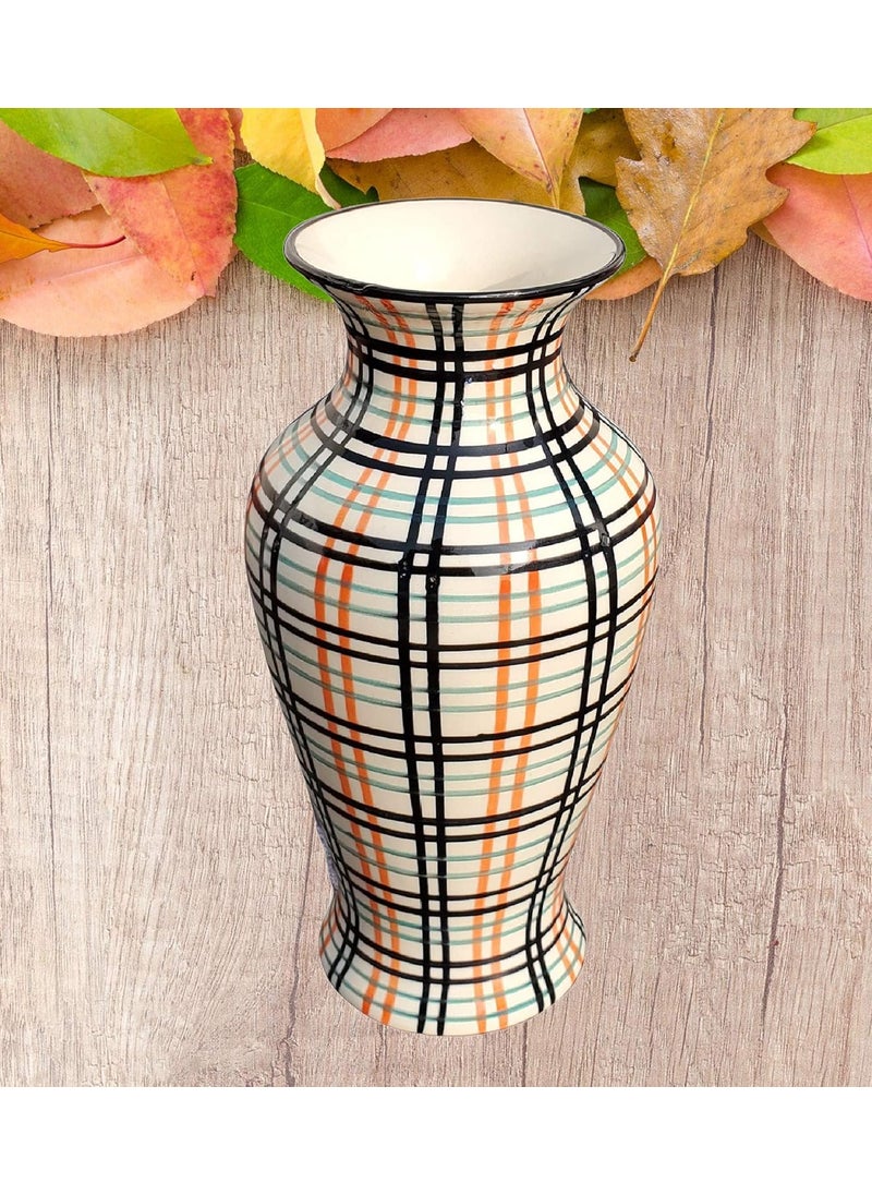 Pure Source India Ceramic Flower Vase, (Multi Color White Print; 4.5 X 9 Inch)