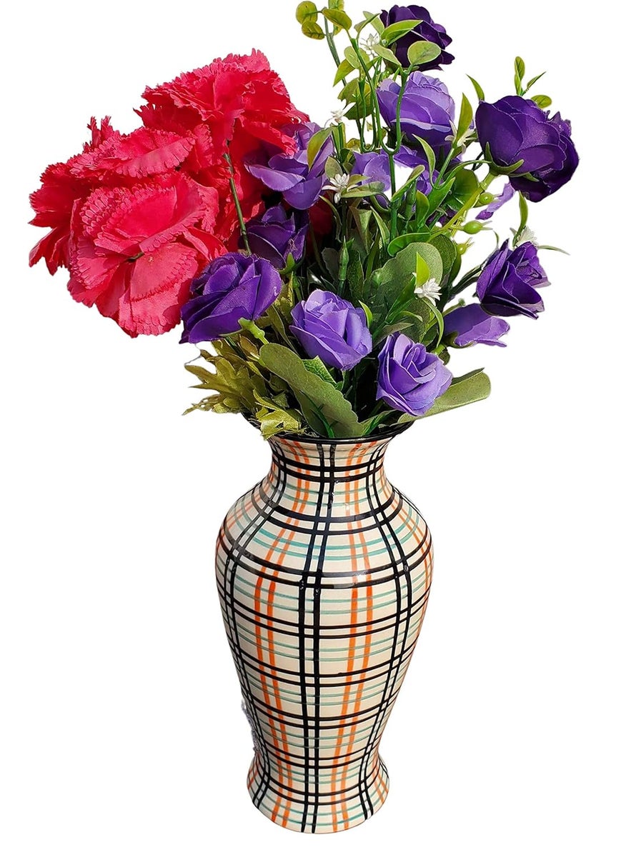 Pure Source India Ceramic Flower Vase, (Multi Color White Print; 4.5 X 9 Inch)