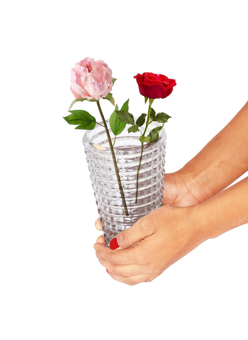 Pure Source India Glass Round Rib Flower Vase | Money Plant Pot | Without Flower/Money Plant (Heavy Weight - Crystal Clear 8 x 4 Inch)