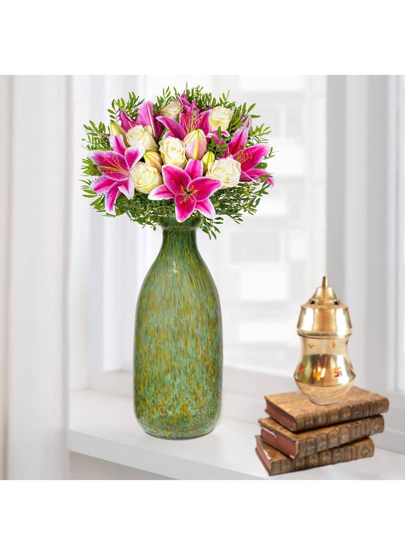 Pure Source India Glass Flower Vase/Flower Pot, Money Plant Vase for Home and Party Decoration (3.25 X 9.5 INCH) (Green)