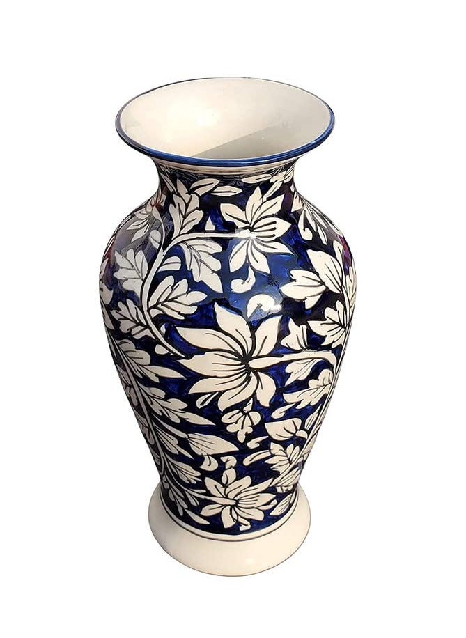 Pure Source India Porcelain Flower Vase (Multicolor Leaf Design Blue; 4.5 X 9 Inch)