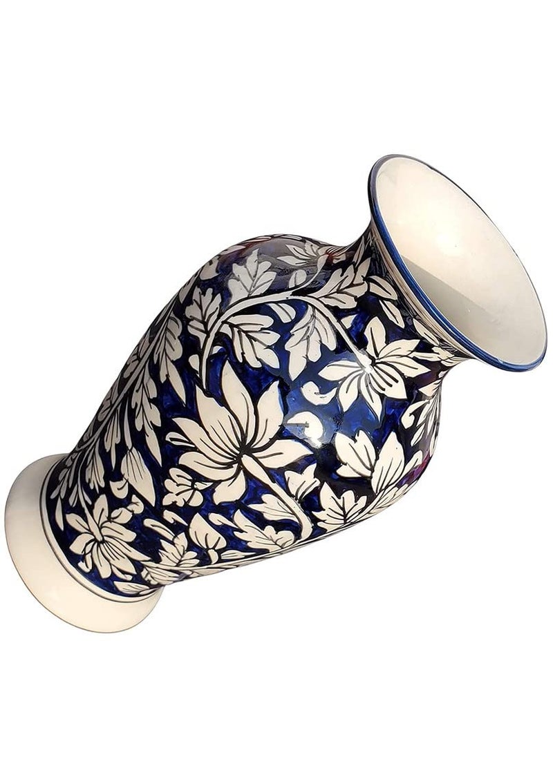 Pure Source India Porcelain Flower Vase (Multicolor Leaf Design Blue; 4.5 X 9 Inch)