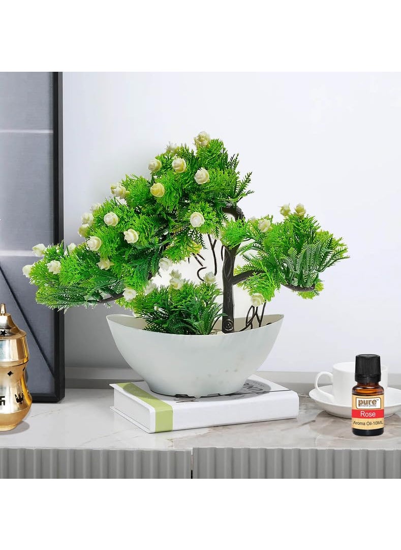Pure Source India Boat Shape Artifical Decorative Plant Vase for Home & Office with Green Plant and White Flower (13X10INCH)