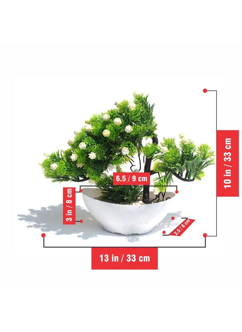 Pure Source India Boat Shape Artifical Decorative Plant Vase for Home & Office with Green Plant and White Flower (13X10INCH)