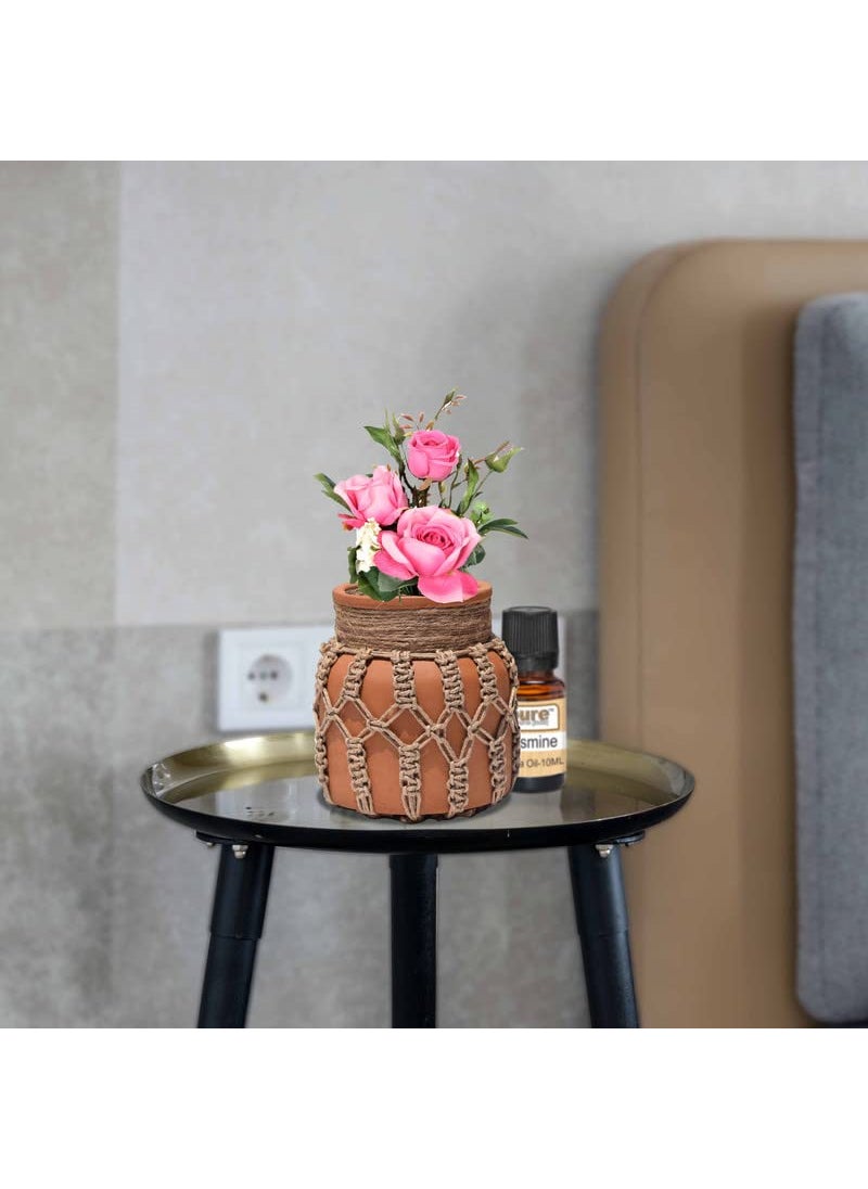 Pure Source India Clay Flower Vase with Jute Rope for Home Decor, Showpieces & Figurines 6.5 Inch (Brown) (Without Flower)