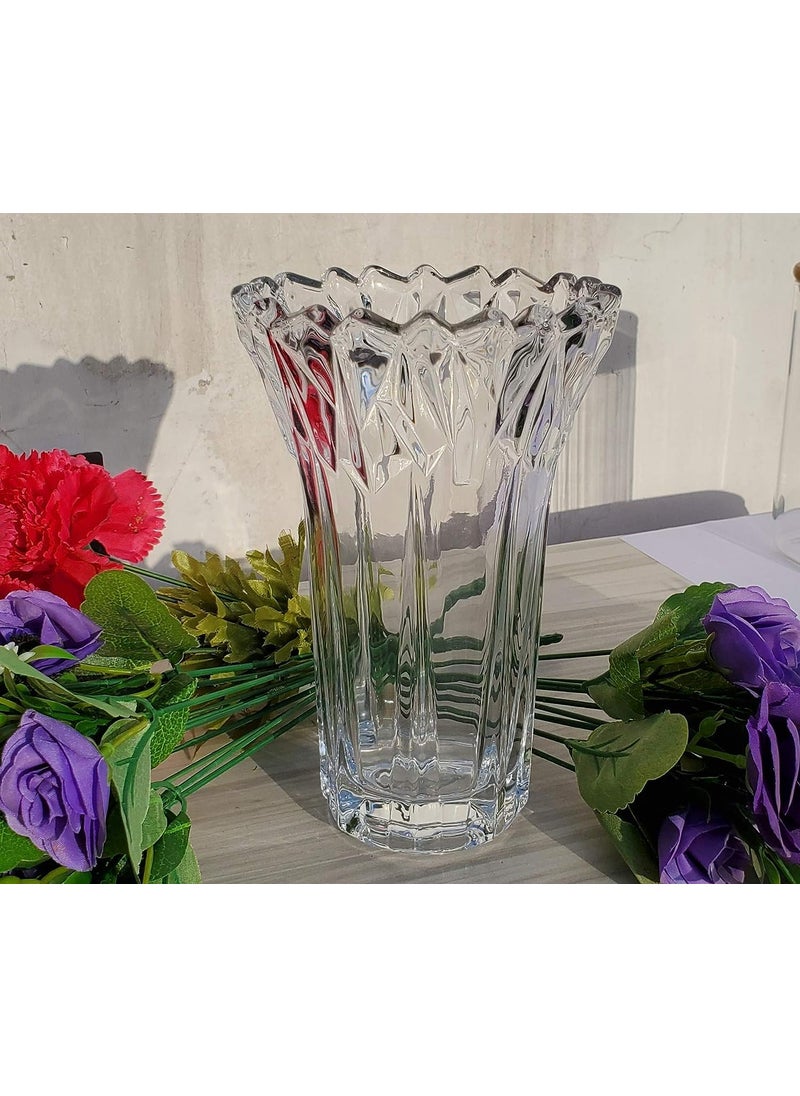 Pure Source India Glass Dimond Cut Flower Vase (Crystal Clear 9 Inch)