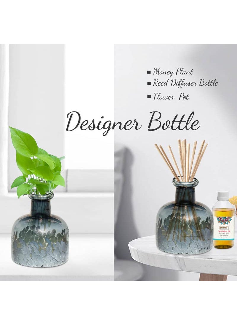 Pure Source India Glass Flower Vase and Reed Diffuser Pot with Antique Design for Home Decor, Office, Restaurant and Hotel (Grey) 5.5 INCH