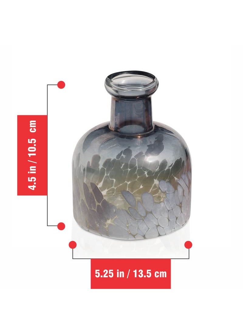 Pure Source India Glass Flower Vase and Reed Diffuser Pot with Antique Design for Home Decor, Office, Restaurant and Hotel (Grey) 5.5 INCH