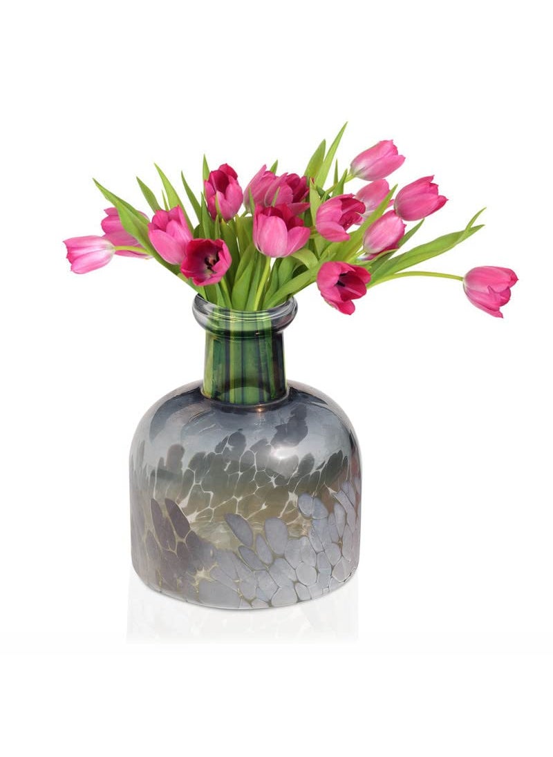 Pure Source India Glass Flower Vase and Reed Diffuser Pot with Antique Design for Home Decor, Office, Restaurant and Hotel (Grey) 5.5 INCH