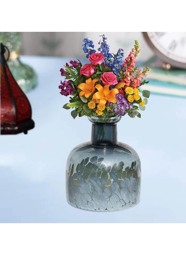 Pure Source India Glass Flower Vase and Reed Diffuser Pot with Antique Design for Home Decor, Office, Restaurant and Hotel (Grey) 5.5 INCH