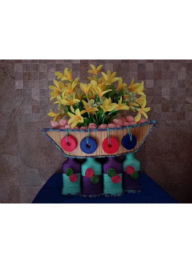 Bamboo Boat Vase Handicraft for Home Decor | Flower Bottle Vase
