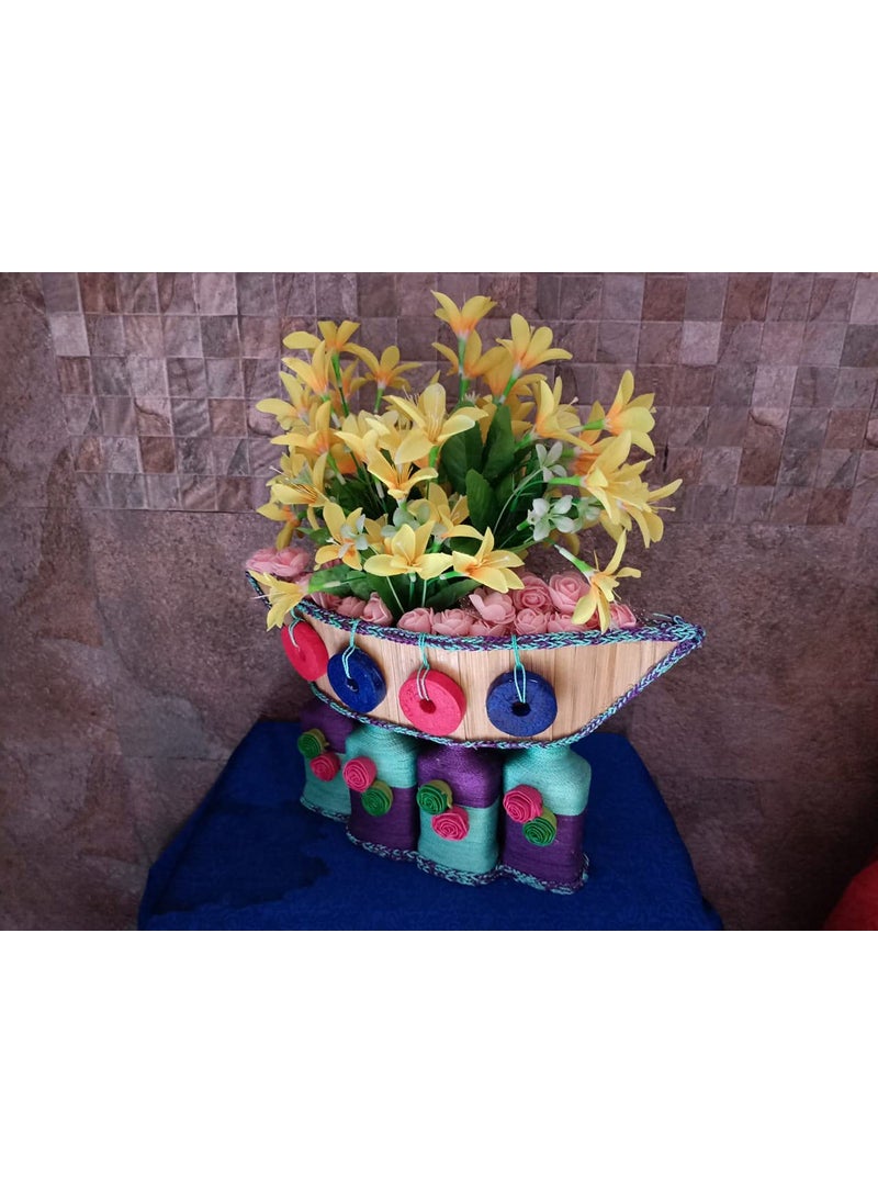 Bamboo Boat Vase Handicraft for Home Decor | Flower Bottle Vase