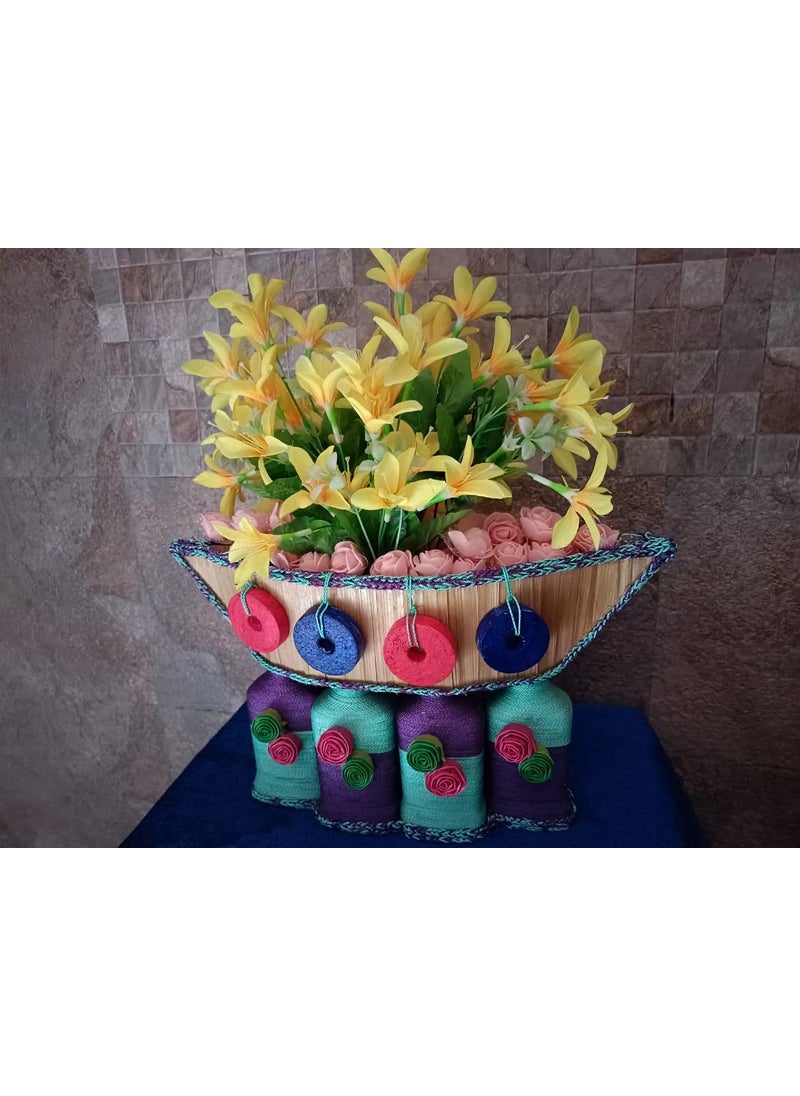 Bamboo Boat Vase Handicraft for Home Decor | Flower Bottle Vase