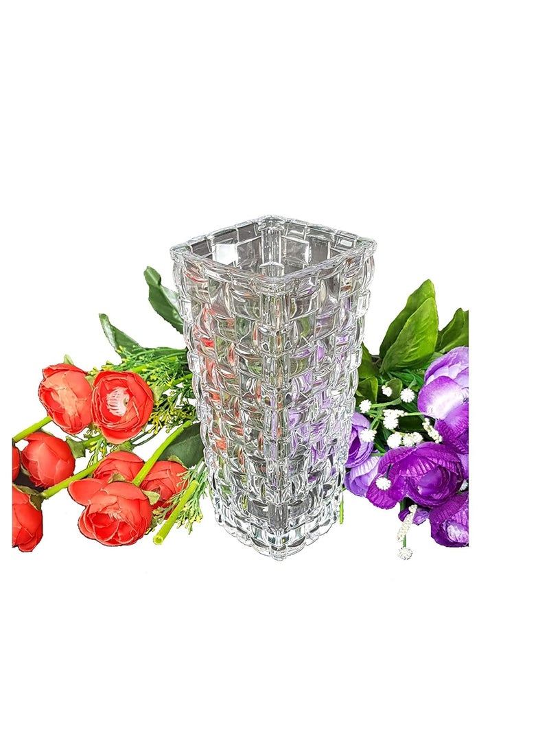 Pure Source India Glass Dimond Cut Flower Vase (Crystal Clear 8 Inch)