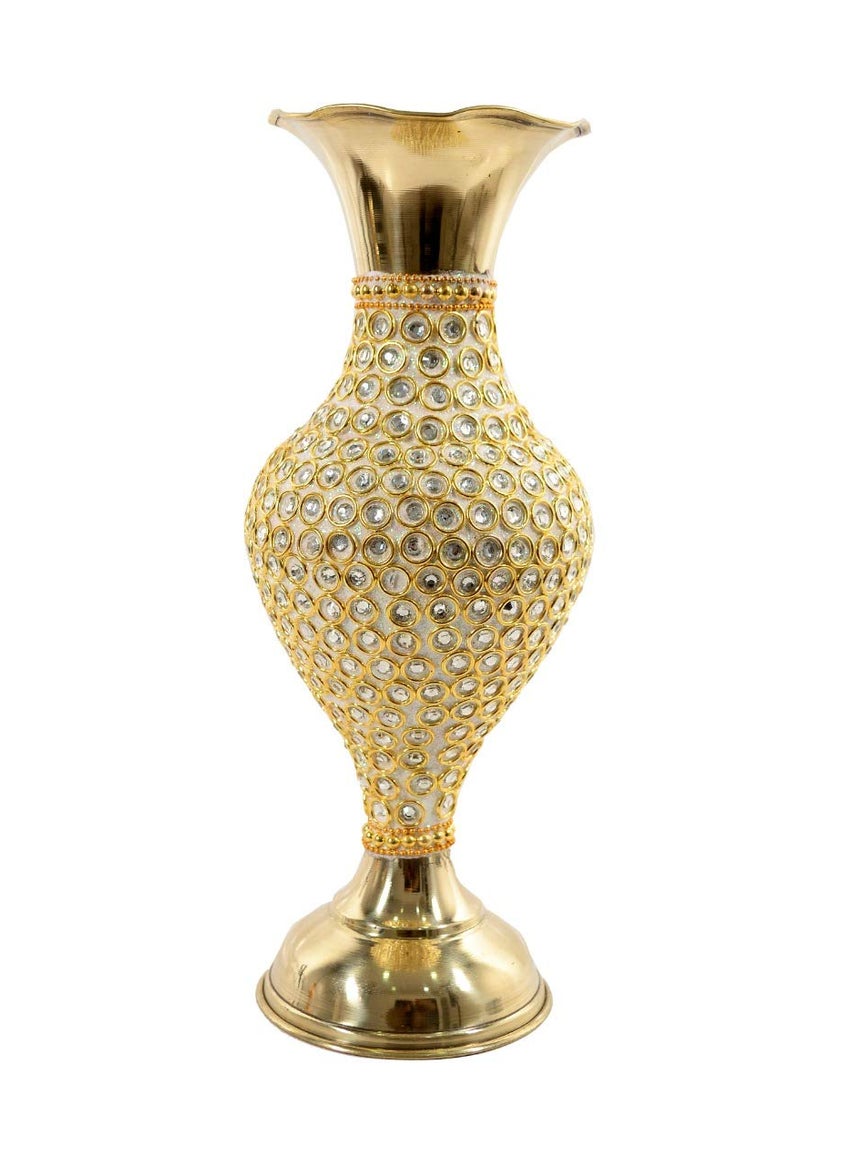 Skywalk Hand Crafted Metal Flower Vase with Beads (10 Inch),Golden, Hand