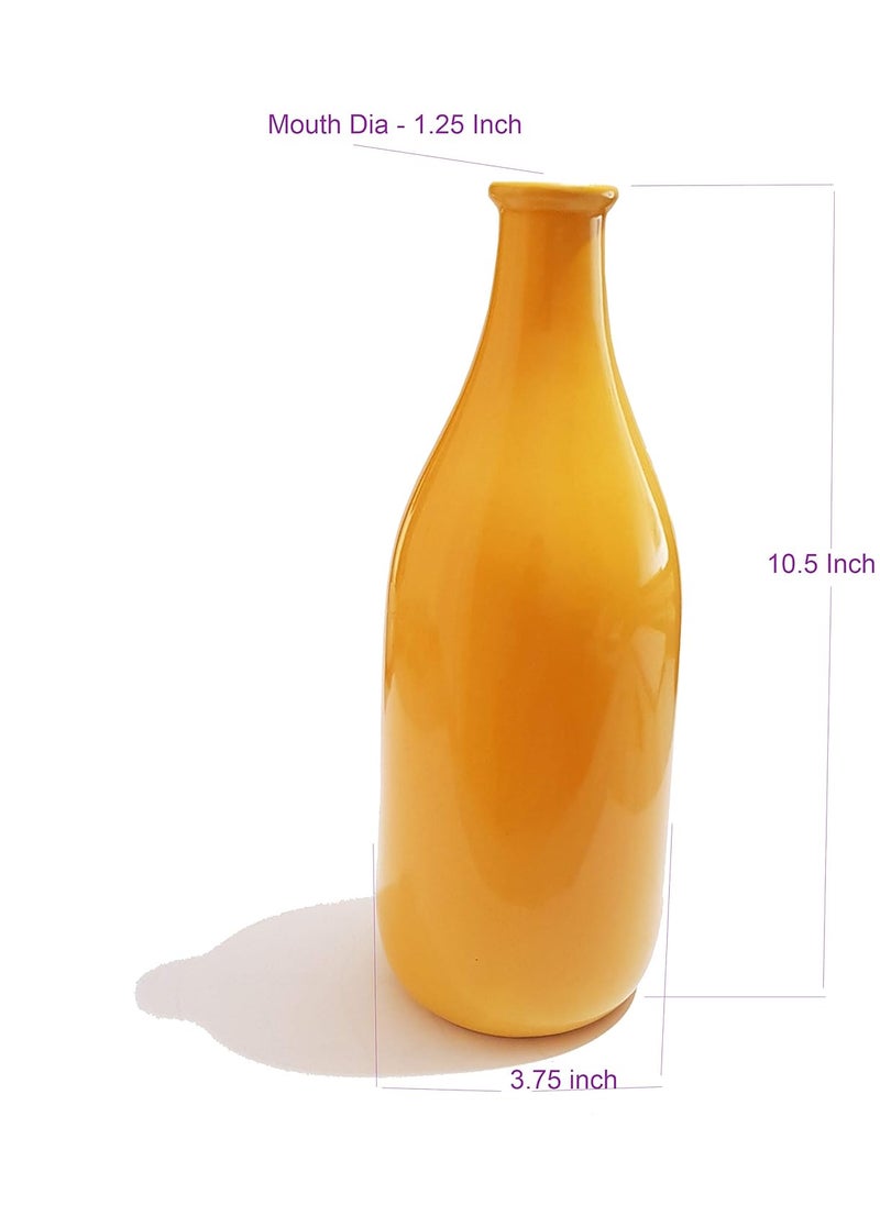 Pure Source India Ceramic Decorative Flower Vase - Elegant Decorative Piece Handcrafted Home Décor (3.75 x 10.5 Inch, Yellow)