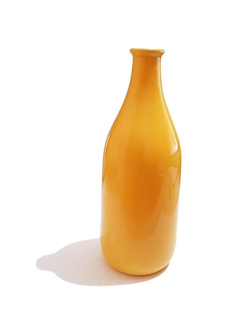 Pure Source India Ceramic Decorative Flower Vase - Elegant Decorative Piece Handcrafted Home Décor (3.75 x 10.5 Inch, Yellow)