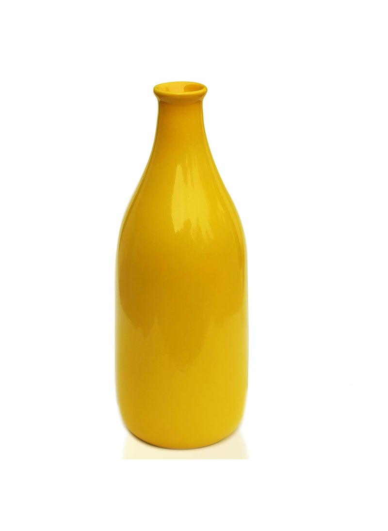 Pure Source India Ceramic Decorative Flower Vase - Elegant Decorative Piece Handcrafted Home Décor (3.75 x 10.5 Inch, Yellow)