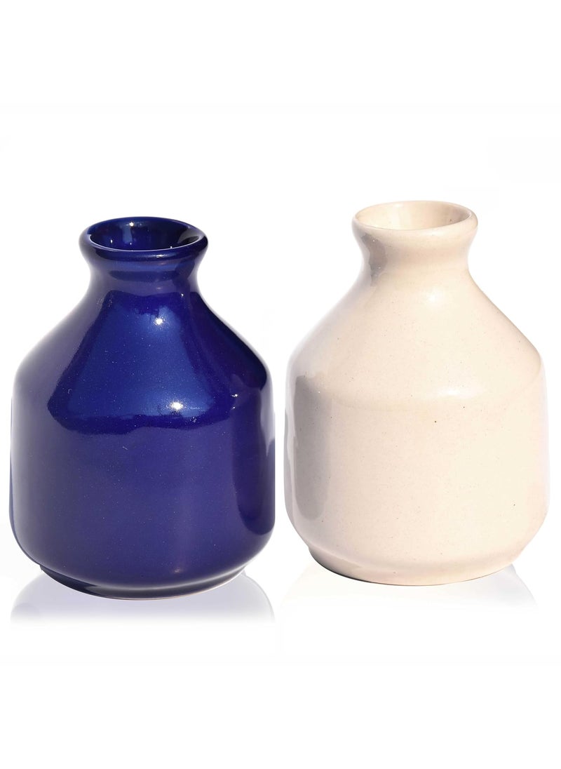 Pure Source India Ceramic Decorative Flower Vase Set of 2 Without Flowers for Living Room, Bedroom,Dining Table,Home Decor (Blue & White)