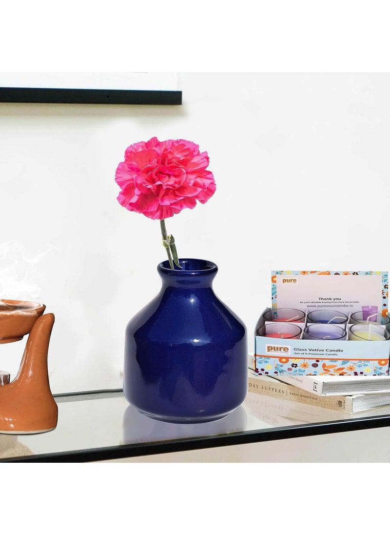 Pure Source India Ceramic Decorative Flower Vase Set of 2 Without Flowers for Living Room, Bedroom,Dining Table,Home Decor (Blue & White)