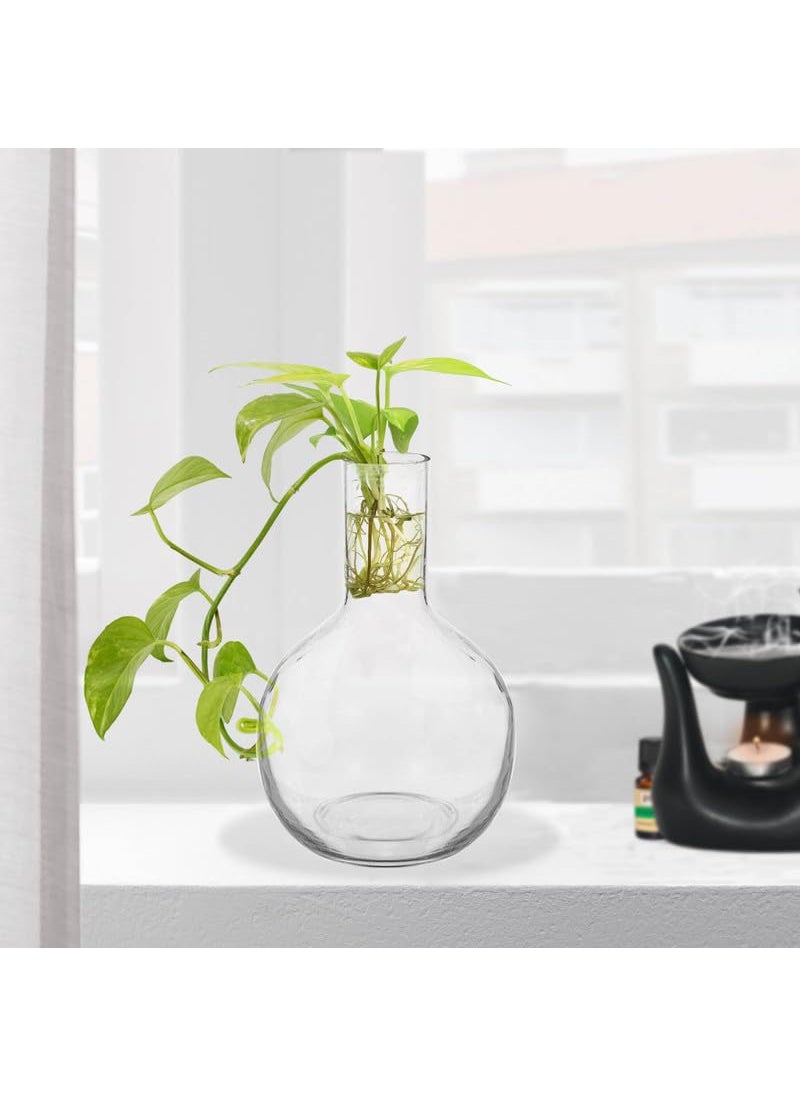 Pure Source India Glass Flower Vase and Reed Diffuser Pot for Home Decor, Gifting Item, Living Room (6.5 Inch) (Clear)