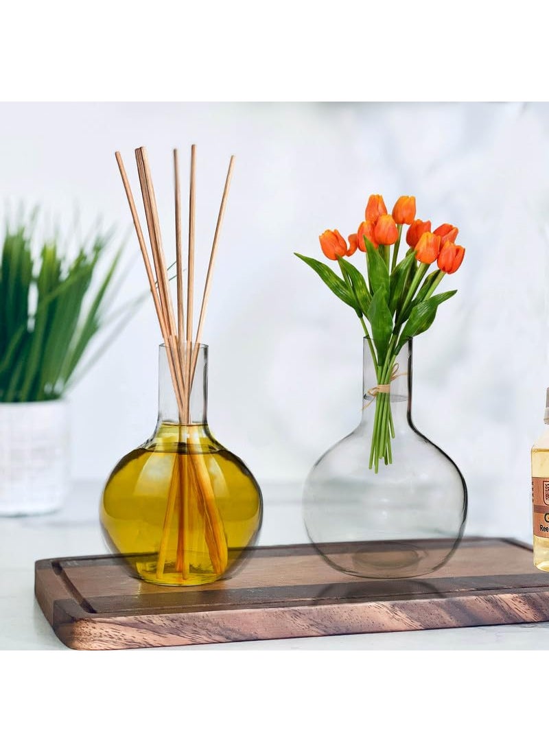 Pure Source India Glass Flower Vase and Reed Diffuser Pot for Home Decor, Gifting Item, Living Room (6.5 Inch) (Clear)