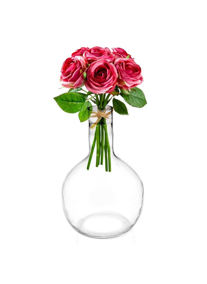 Pure Source India Glass Flower Vase and Reed Diffuser Pot for Home Decor, Gifting Item, Living Room (6.5 Inch) (Clear)