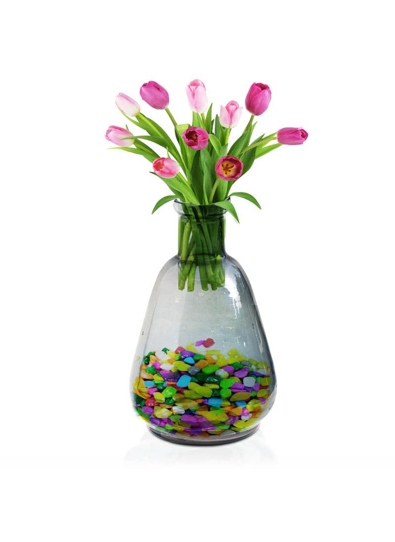 Pure Source India Glass Flower Vase and Reed Diffuser Pot for Home Decor, Gifting Item, Living Room (6.5 Inch) (Grey)