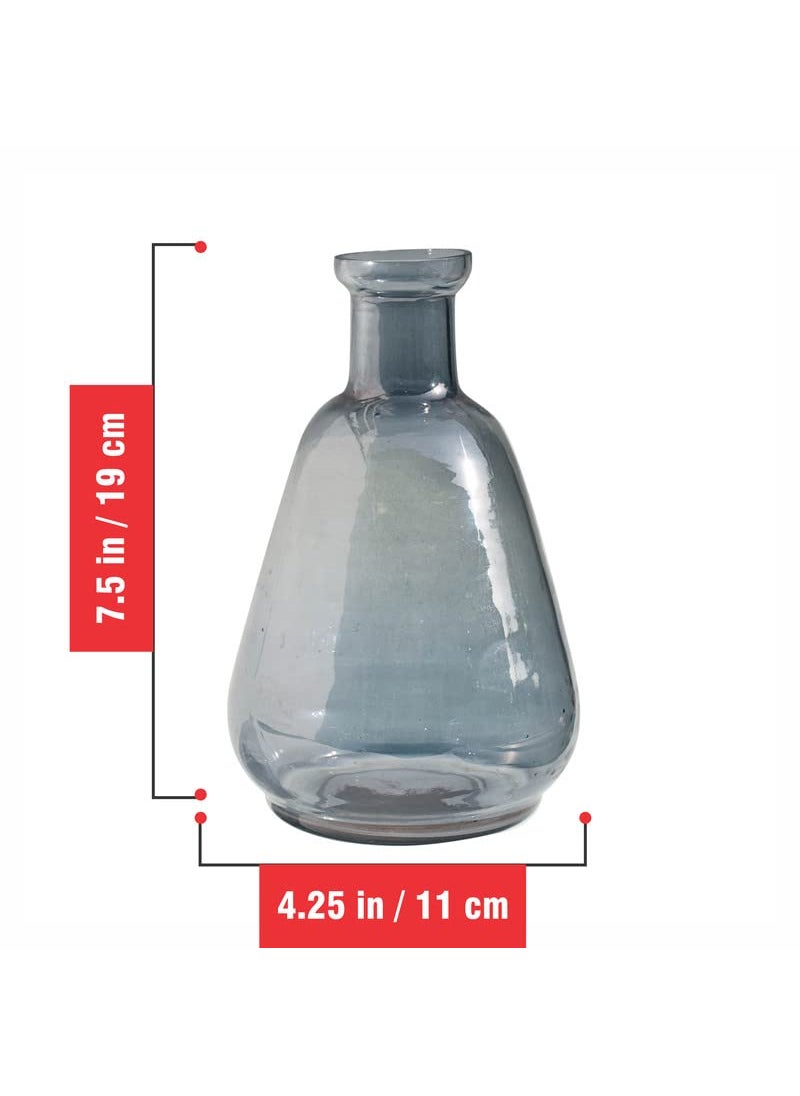 Pure Source India Glass Flower Vase and Reed Diffuser Pot for Home Decor, Gifting Item, Living Room (6.5 Inch) (Grey)