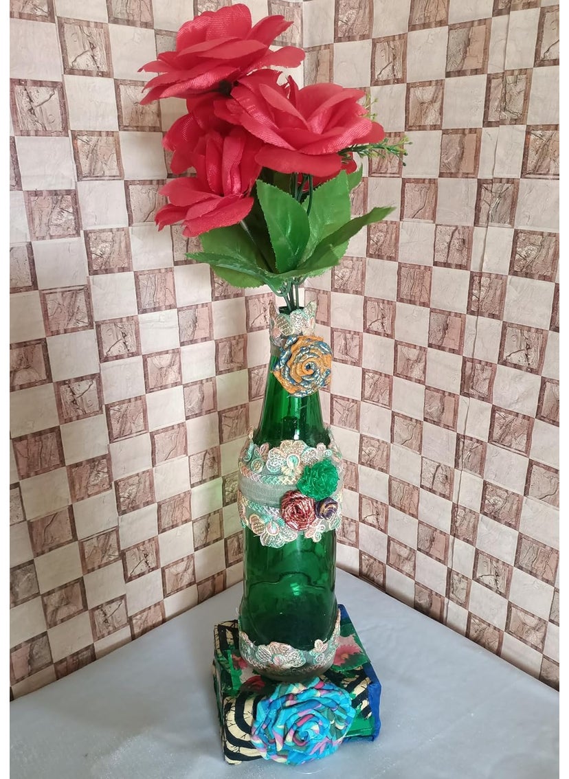 Green Bottle Lights Lamp Flower Vase Floral Pot for Diwali Christmas Home Decoration Showpiece Centerpiece Housewarming Celebration Gift Ideas (Bottle Flower Vase)