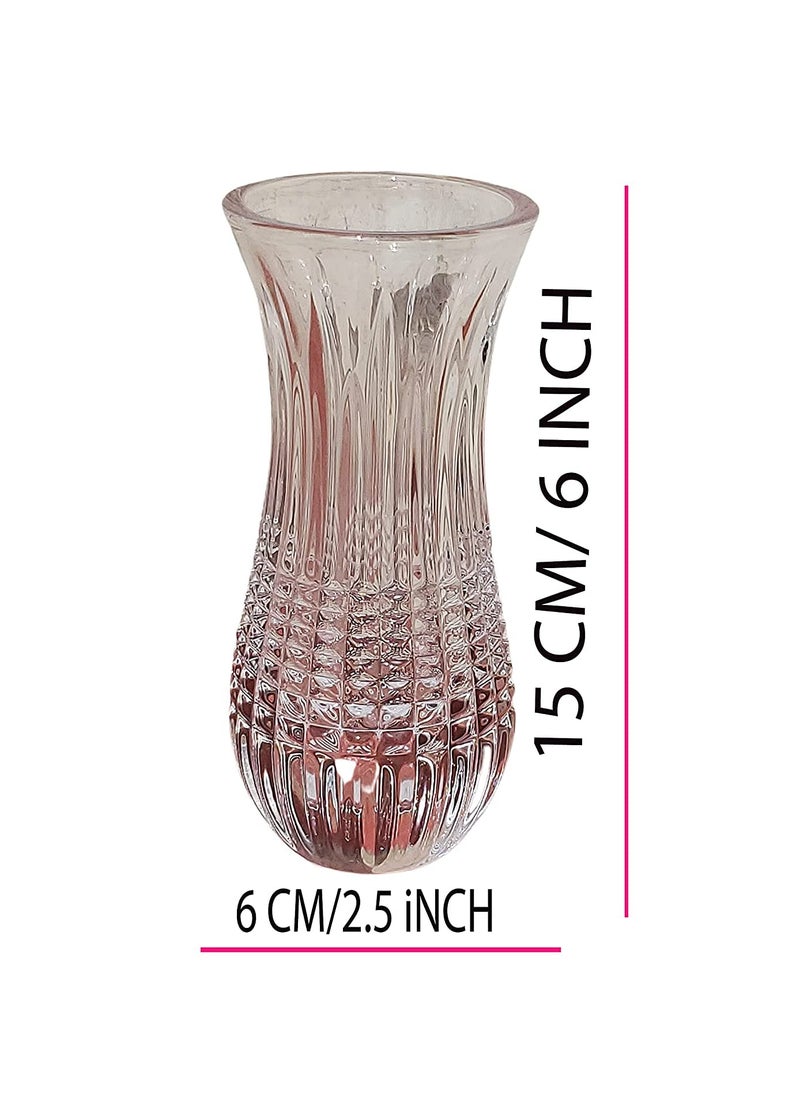 Pure Source India Glass Dimond Cut Flower Vase, Small Size- 6 Inch, Crystal Clear