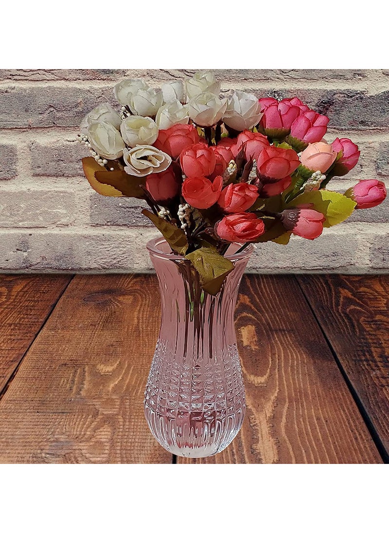 Pure Source India Glass Dimond Cut Flower Vase, Small Size- 6 Inch, Crystal Clear