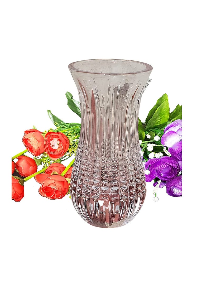 Pure Source India Glass Dimond Cut Flower Vase, Small Size- 6 Inch, Crystal Clear