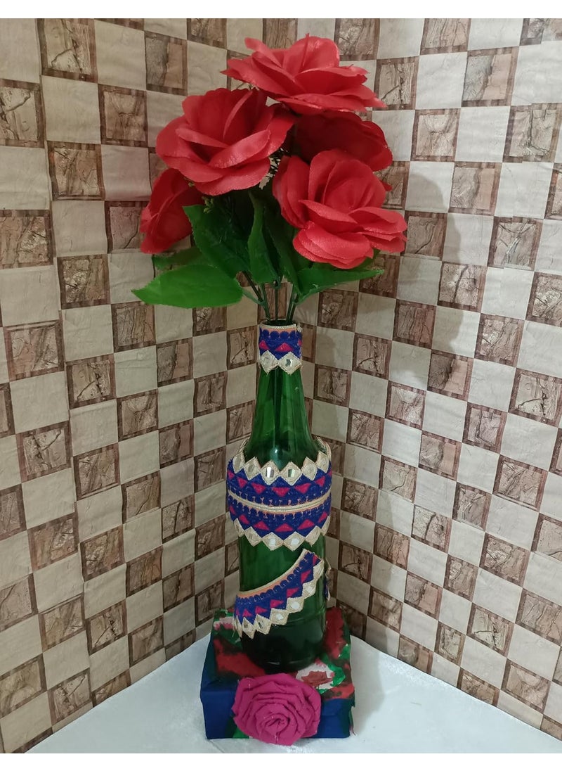 Green Bottle Lights Lamp Flower Pot Vase for Diwali Christmas Home Decoration Showpiece Centerpiece Housewarming Gifts (Bottle Flower Vase)