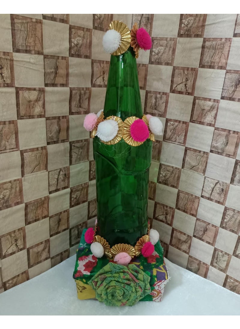 Green Bottle Lights Lamp Flower Pot Vase Diwali Christmas Home Decoration Showpiece Centerpiece Gifts Giving (Bottle Flower Vase)