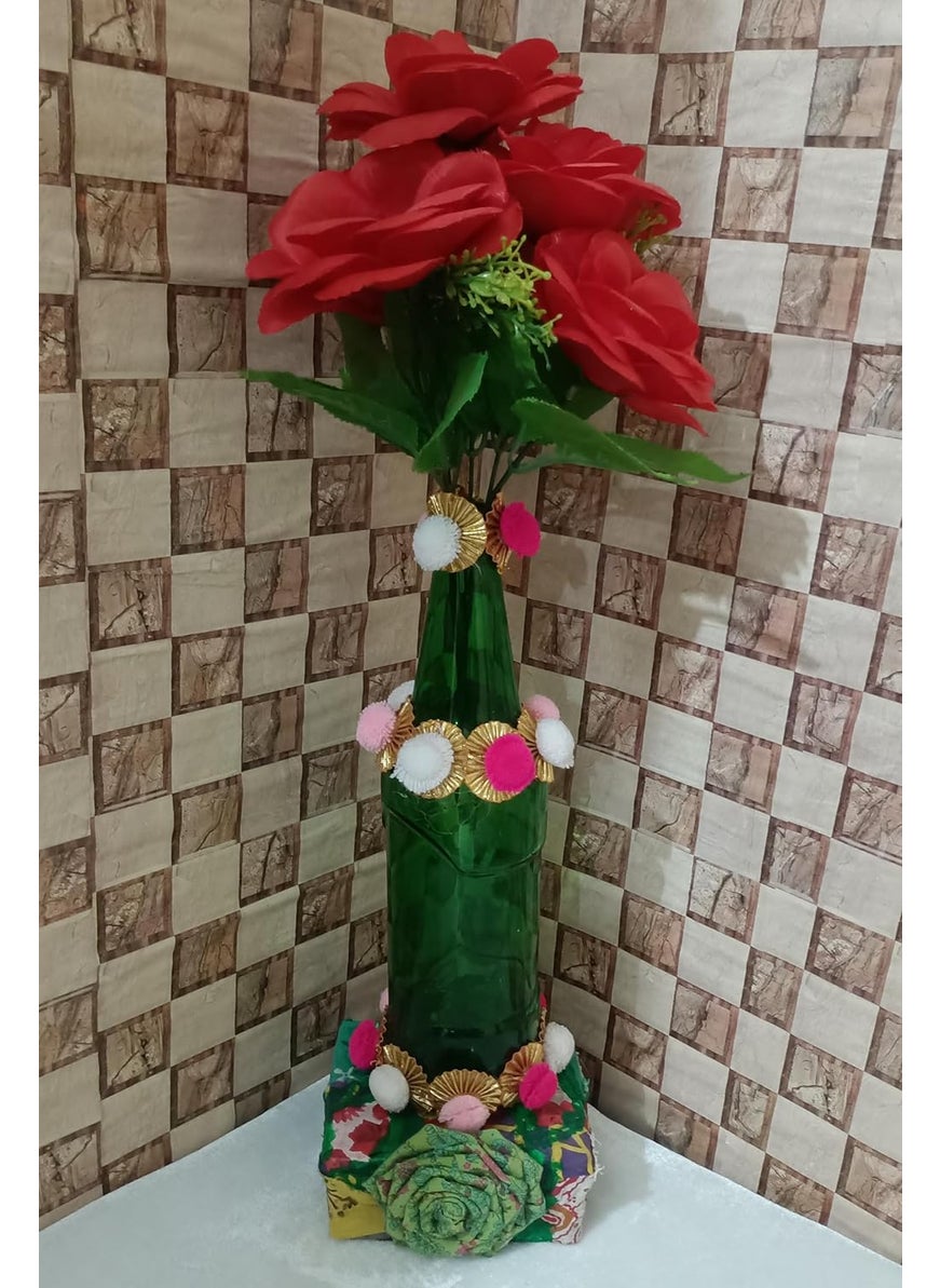 Green Bottle Lights Lamp Flower Pot Vase Diwali Christmas Home Decoration Showpiece Centerpiece Gifts Giving (Bottle Flower Vase)
