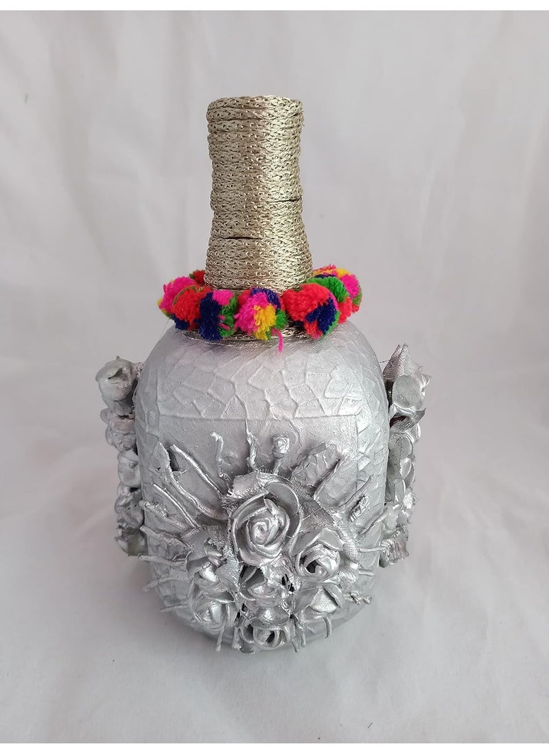 Flower Glass Bottle Vase Home Decor Pot (Silver)