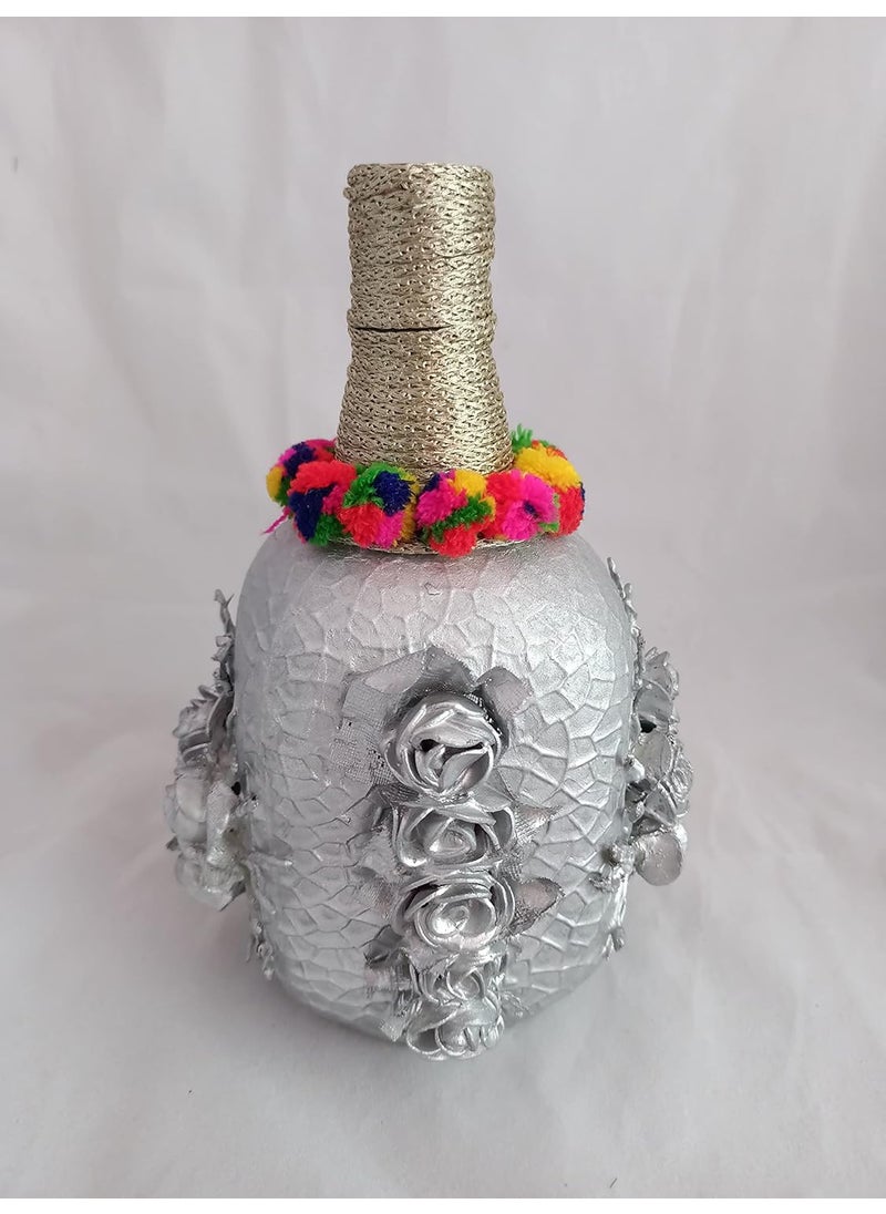 Flower Glass Bottle Vase Home Decor Pot (Silver)