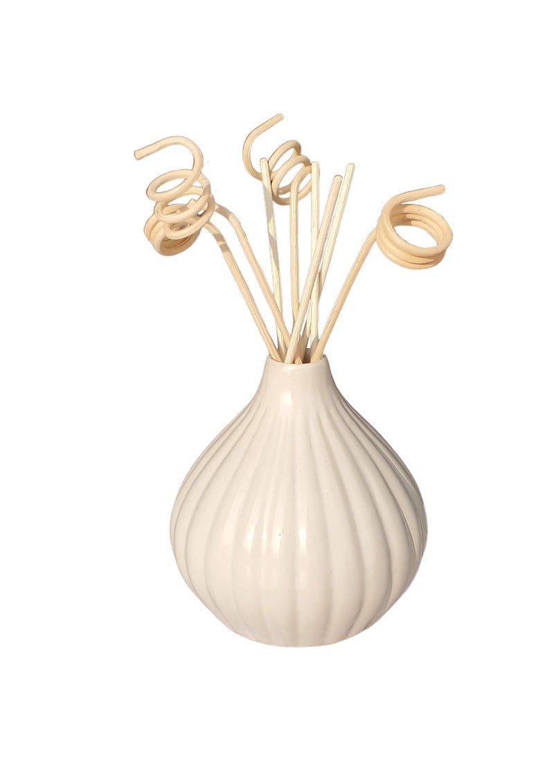 Pure Source India Ceramic Vase with 6 Pcs Reed Sticks for Home Décor || Center Table || Bedroom || Living Room and Office Decoration (Ivory White)