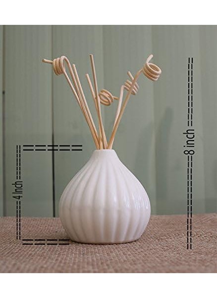 Pure Source India Ceramic Vase with 6 Pcs Reed Sticks for Home Décor || Center Table || Bedroom || Living Room and Office Decoration (Ivory White)