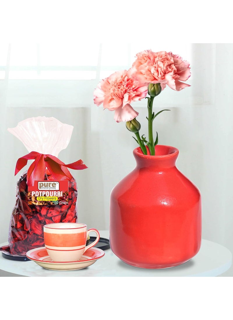 Pure Source India Ceramic Decorative Flower Vase Set of 2 Without Flowers for Living Room, Bedroom,Dining Table,Home Decor (RED & White)