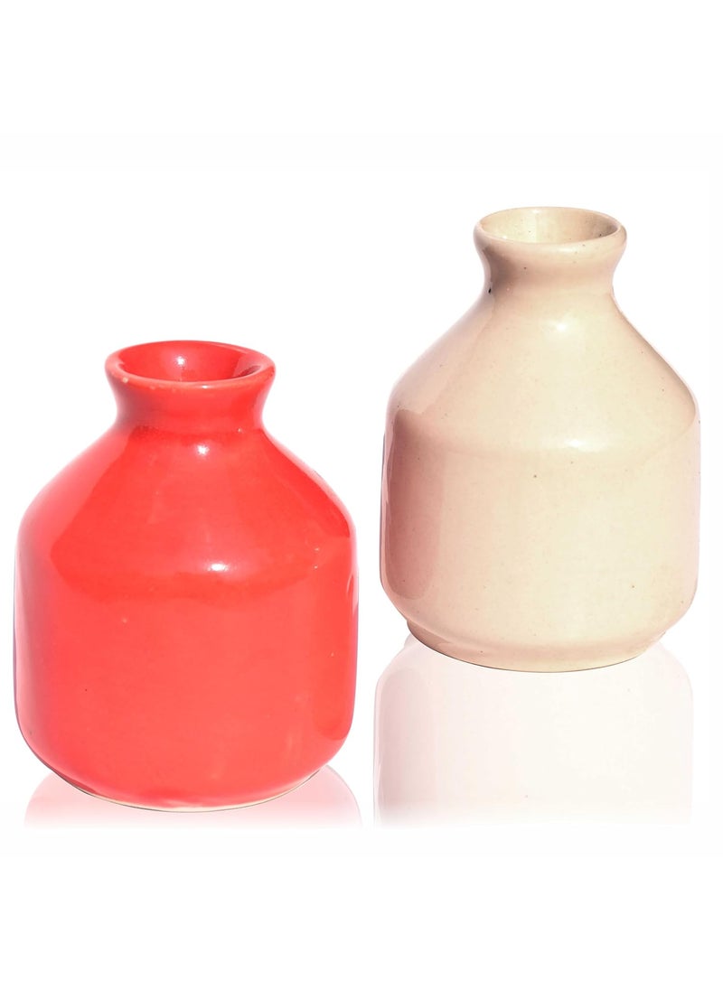 Pure Source India Ceramic Decorative Flower Vase Set of 2 Without Flowers for Living Room, Bedroom,Dining Table,Home Decor (RED & White)