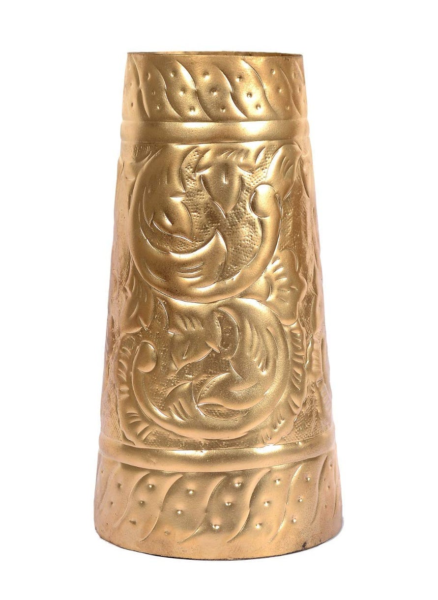 Skywalk Hand Crafted Metal Flower Vase for Home Decoration (Golden, 8 Inch)