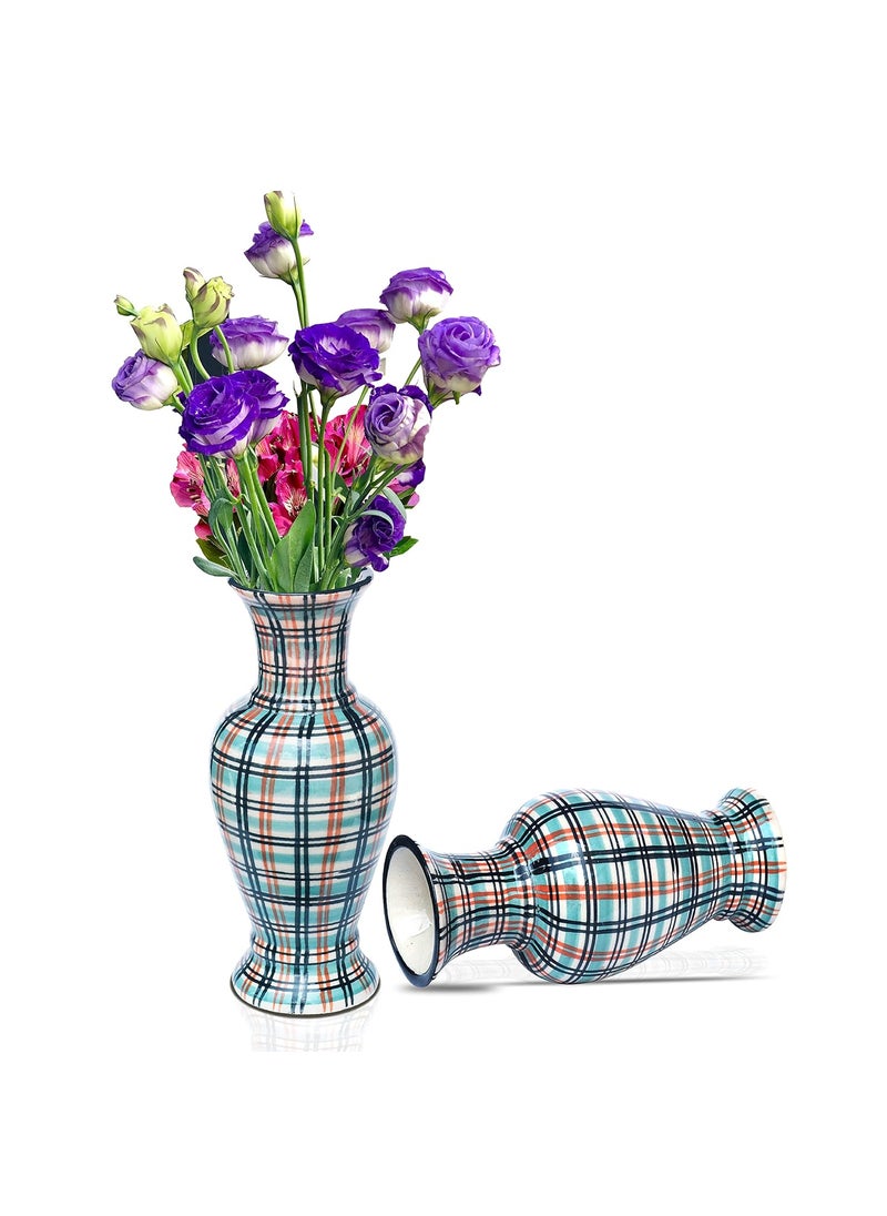 Pure Source India Ceramic Flower Vase (9 inch, Multicolor)
