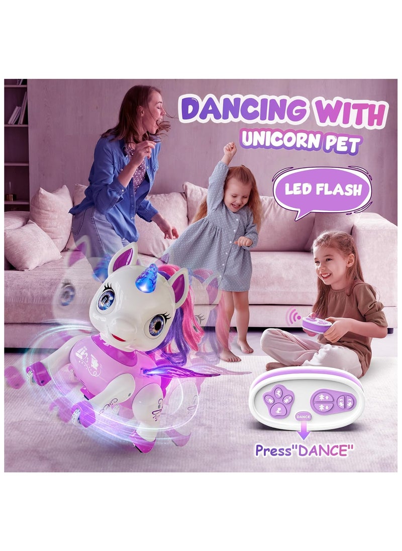 Remote Control Unicorn Robot Toy for Girls LED Dancing Rechargeable STEM Learning Toys for Kids Preschool Children's Presents