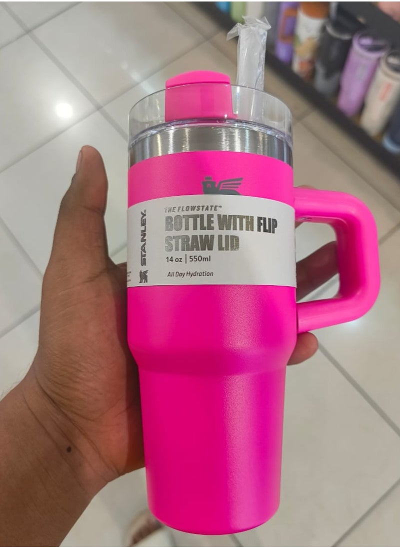Quencher H2.0 Flow State Stainless Steel Vacuum Insulated Tumbler with Lid and Straw for Water, Iced Tea or Coffee, Smoothie and More, 14 oz, PINK