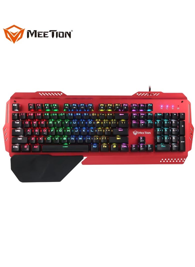 Meetion Full Key Anti-ghosting Metal Mechanical Keyboard MK20 Full keys Anti-ghosting Colorful LED Back lightly customizable High-quality macro mechanical switches (Red)